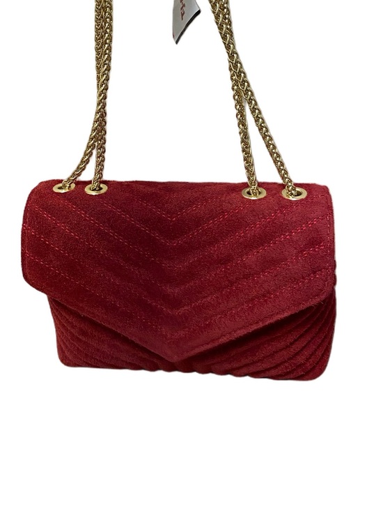 Persaman New York Handbags - Persaman Red Suede Quilted Crossbody Bag Gold Chain Strap Chevron Flap Shoulder